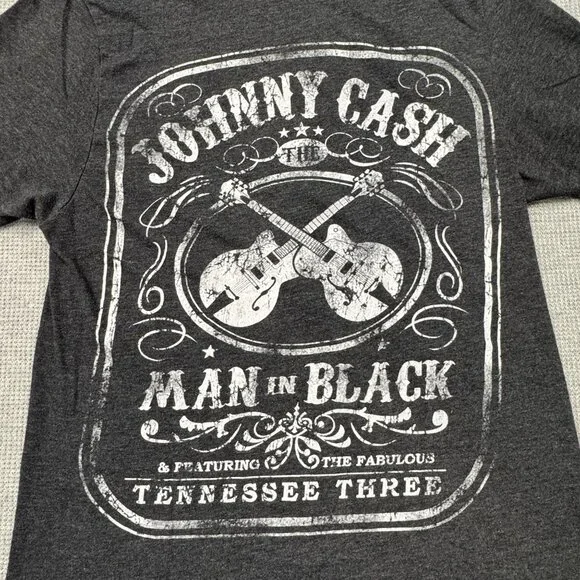 Johnny Cash Man In Black Graphic T-Shirt Short Sleeve Charcoal Gray Adult Small - Picture 4 of 10
